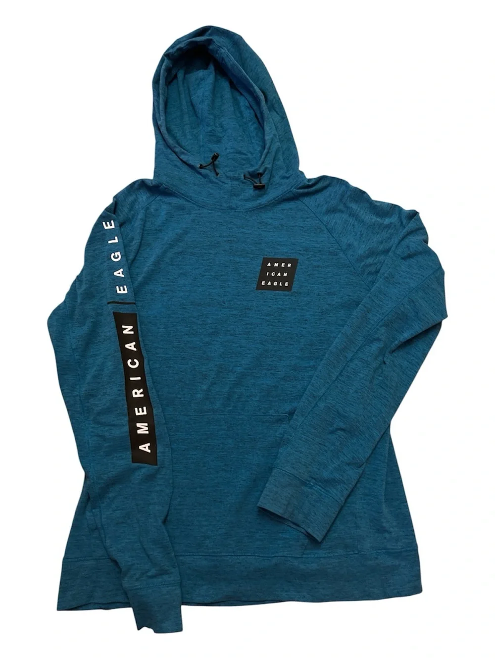 American Eagle Men’s Large Teal Blue Heathered Graphic Pullover Hoodie L
